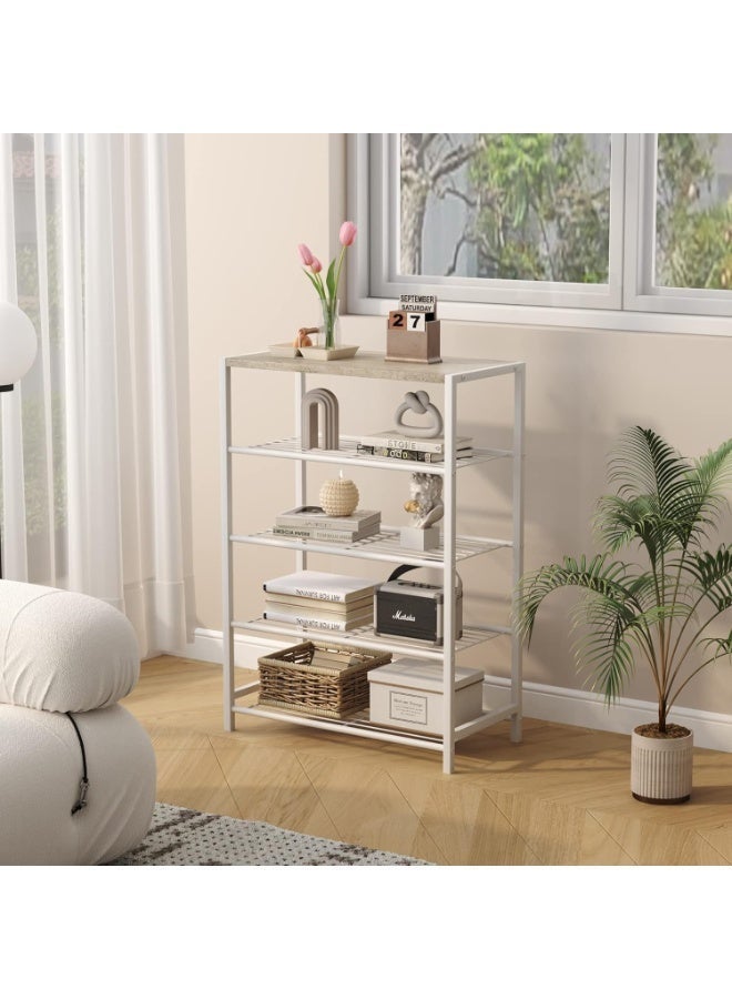 فورثكان برج أحذية Forthcan كامل المعدن 5 طبقات | رأس خشبي | يحتوي على 8-12 أزواج | لمدخل المنزل | برونزي عتيق (أبيض) - Image 3